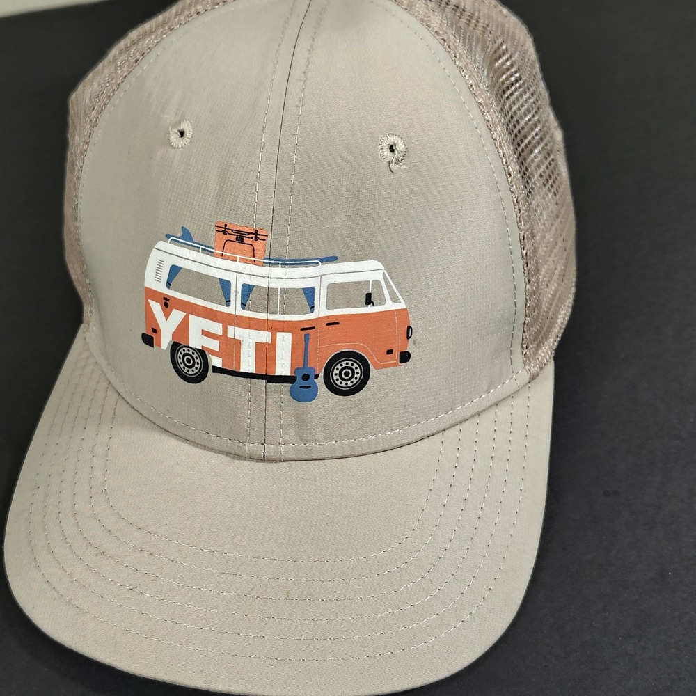 YETI Hat Cap Snapback Tan Orange Mesh Trucker Van Graphic One Size Womens - Picture 5 of 11